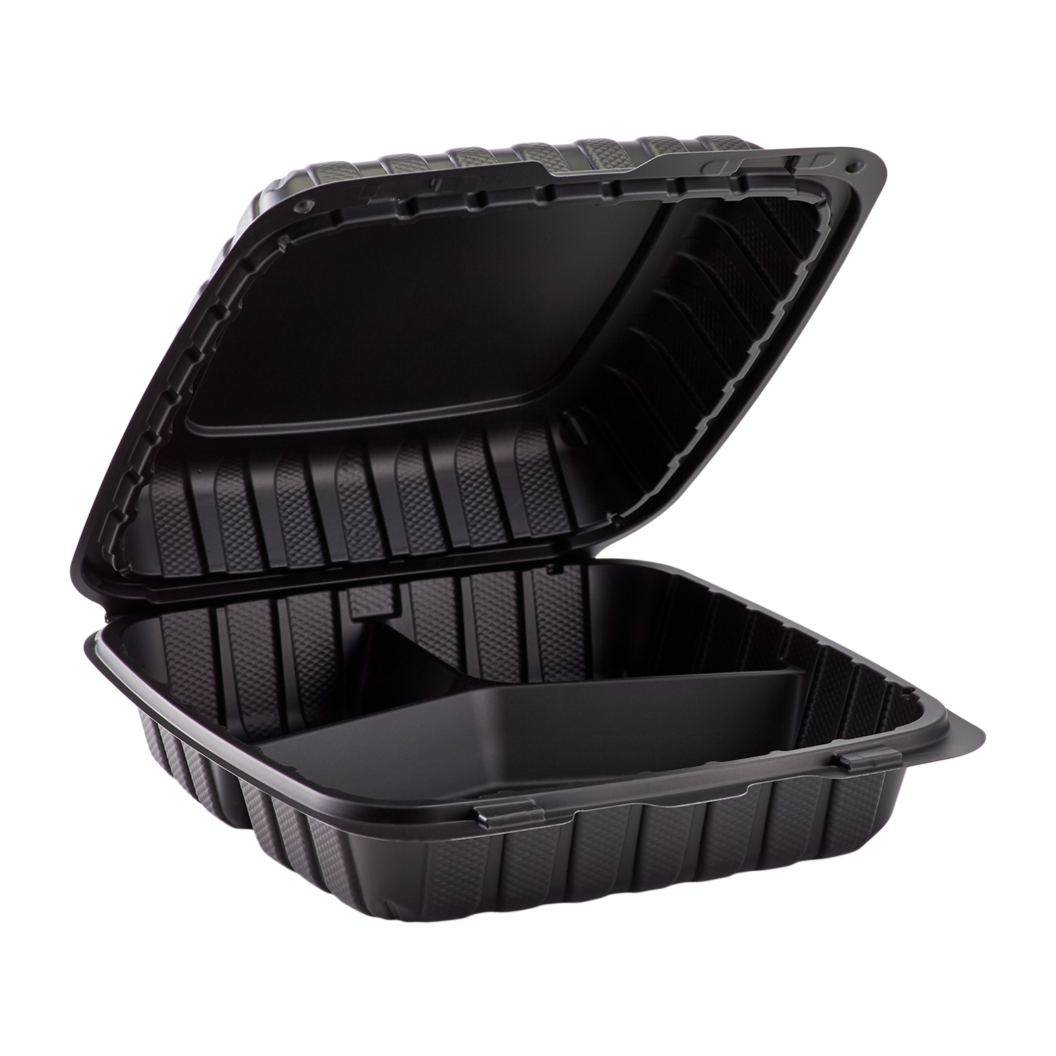 Jumbo Black 3 Compartment Takeout Containers Wholesale - 9"x9" Mineral Filled Hinged Food Boxes - Karat Earth 120 ct-To-Go Packaging-Karat-Restaurant Supply Drop
