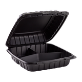 Jumbo Black 3 Compartment Takeout Containers Wholesale - 9"x9" Mineral Filled Hinged Food Boxes - Karat Earth 120 ct-To-Go Packaging-Karat-Restaurant Supply Drop
