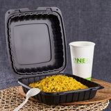 Jumbo Black Take Out Containers - 9"x9" Mineral Filled Hinged Carry Out Boxes - Karat Earth - Black - 120 ct-To-Go Packaging-Karat-Restaurant Supply Drop