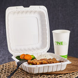 Jumbo White 3 Compartment Carry Out Boxes - 9"x9" Mineral Filled Hinged Food Containers - Karat Earth 120 ct-To-Go Packaging-Karat-Restaurant Supply Drop