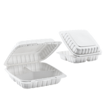 Jumbo White 3 Compartment Carry Out Boxes - 9"x9" Mineral Filled Hinged Food Containers - Karat Earth 120 ct-To-Go Packaging-Karat-Restaurant Supply Drop