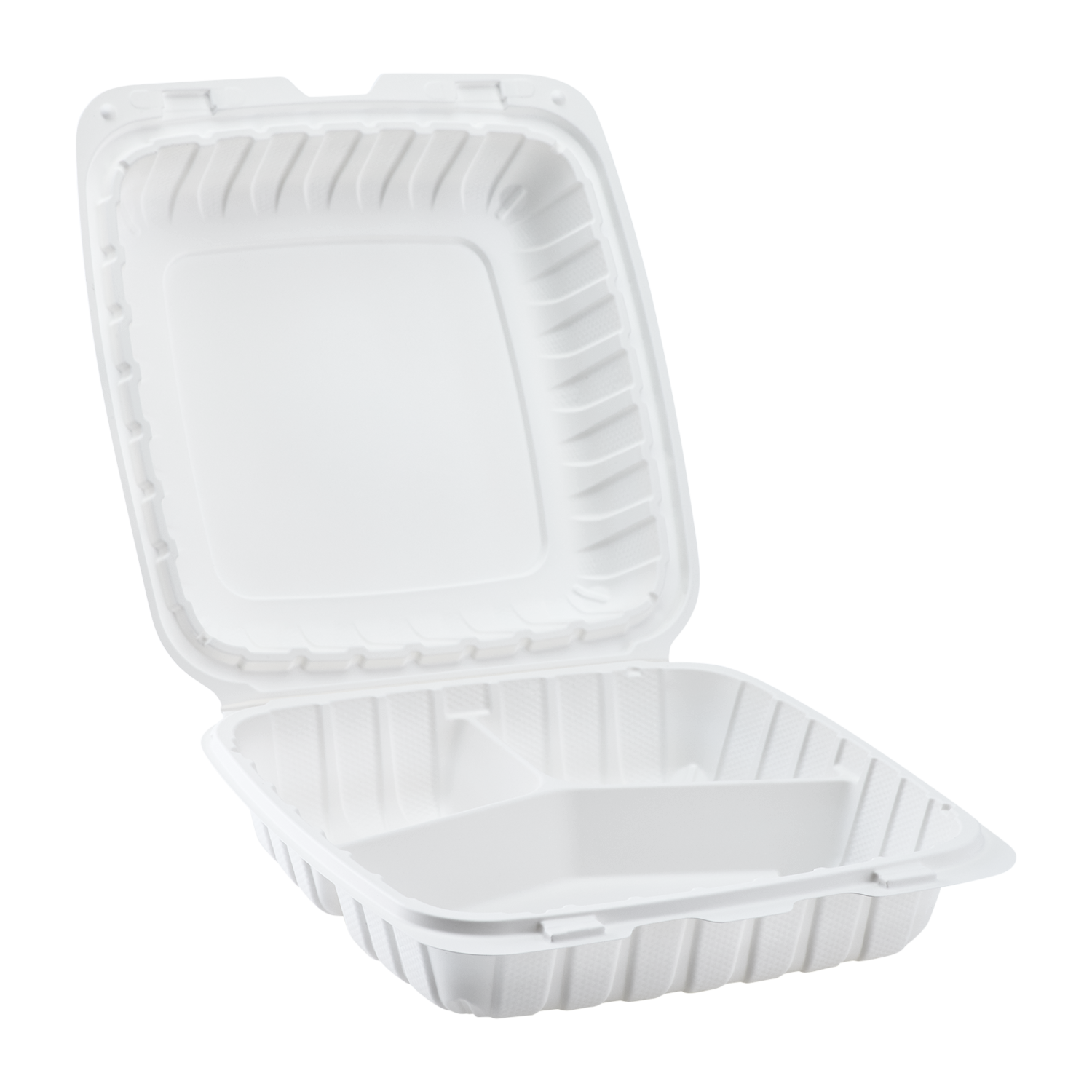 Jumbo White 3 Compartment Carry Out Boxes - 9"x9" Mineral Filled Hinged Food Containers - Karat Earth 120 ct-To-Go Packaging-Karat-Restaurant Supply Drop