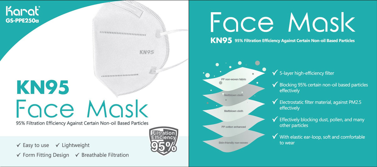 KN95 Face Masks - 20 Bulk KN95 Masks - 5-Ply Face Mask with Elastic Ear Loop-Janitorial & Sanitation-Karat-Restaurant Supply Drop
