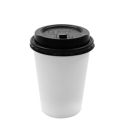 Karat 12oz White Paper Hot Cups and Black Enclosure Lids (90mm)-Cups & Lids-Karat-Restaurant Supply Drop