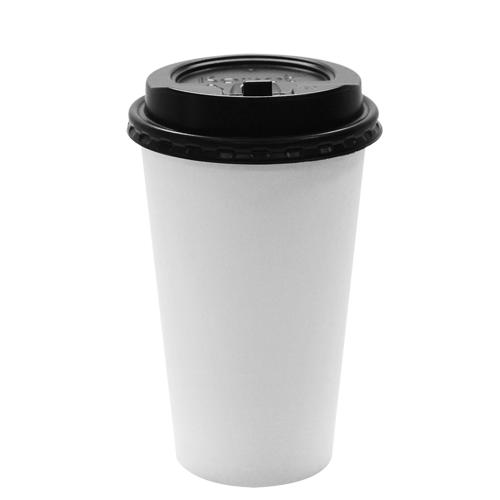Karat 16oz White Paper Hot Cups and Black Enclosure Lids (90mm)-Cups & Lids-Karat-Restaurant Supply Drop