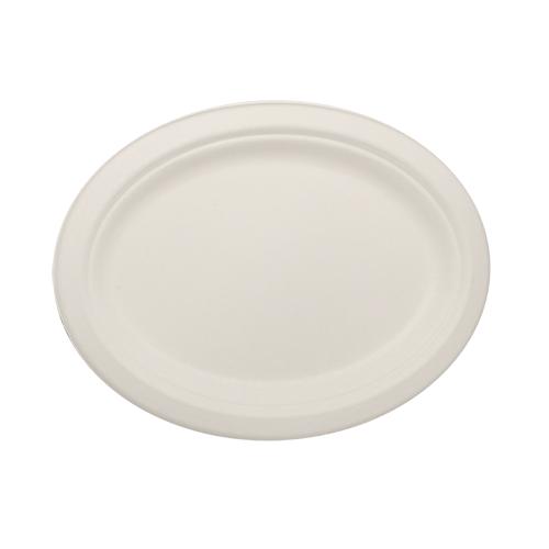 Karat Earth 10''x8'' Compostable Bagasse Oval Plates - 500 ct-Bowls & Plates-Karat-Restaurant Supply Drop