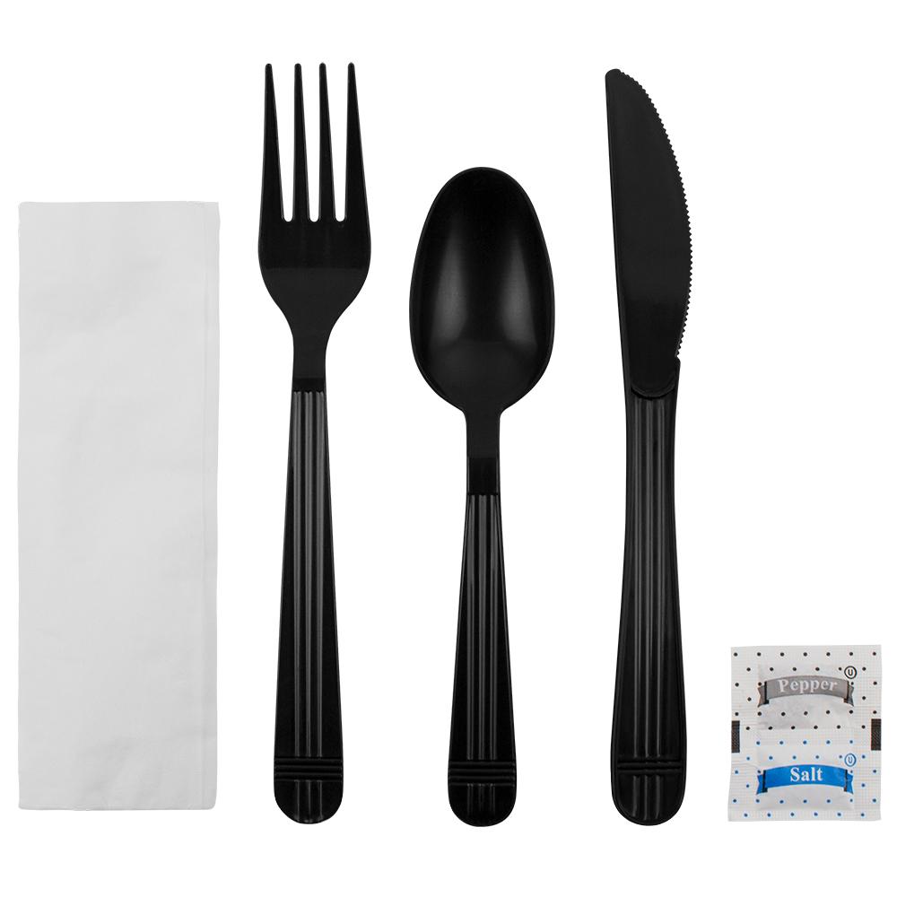 Karat PP Heavy Weight Cutlery Kits with Salt and Pepper - Black - 250 ct-Utensils-Karat-Restaurant Supply Drop