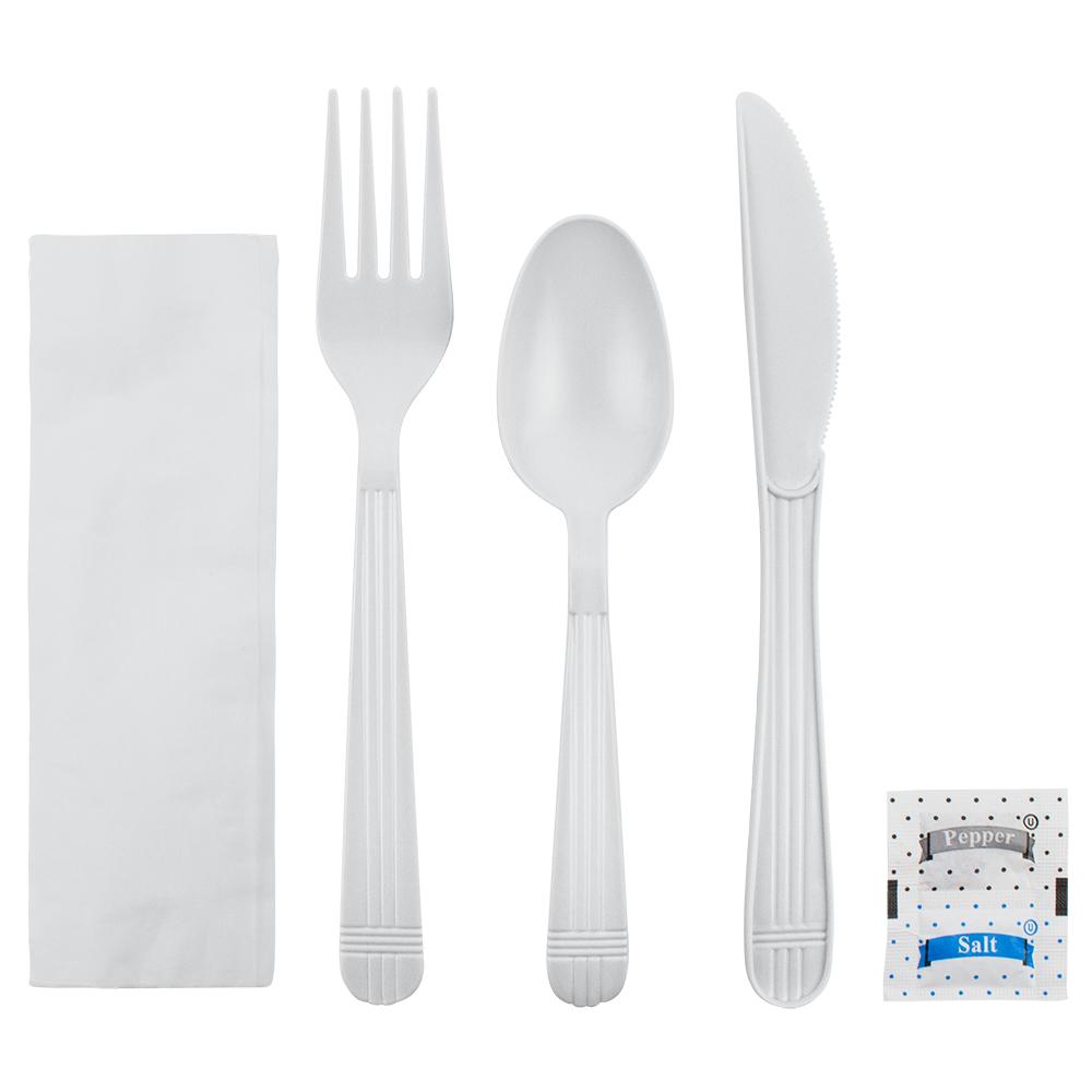 Karat PP Heavy Weight Cutlery Kits with Salt and Pepper - White - 250 ct-Utensils-Karat-Restaurant Supply Drop