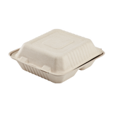 Large Biodegradable 3 Compartment Takeout Boxes - Karat Earth 8''x8'' Bagasse Hinged Containers - 200 ct-To-Go Packaging-Karat-Restaurant Supply Drop