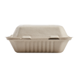 Large Biodegradable 3 Compartment Takeout Boxes - Karat Earth 8''x8'' Bagasse Hinged Containers - 200 ct-To-Go Packaging-Karat-Restaurant Supply Drop