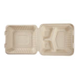 Large Biodegradable 3 Compartment Takeout Boxes - Karat Earth 8''x8'' Bagasse Hinged Containers - 200 ct-To-Go Packaging-Karat-Restaurant Supply Drop
