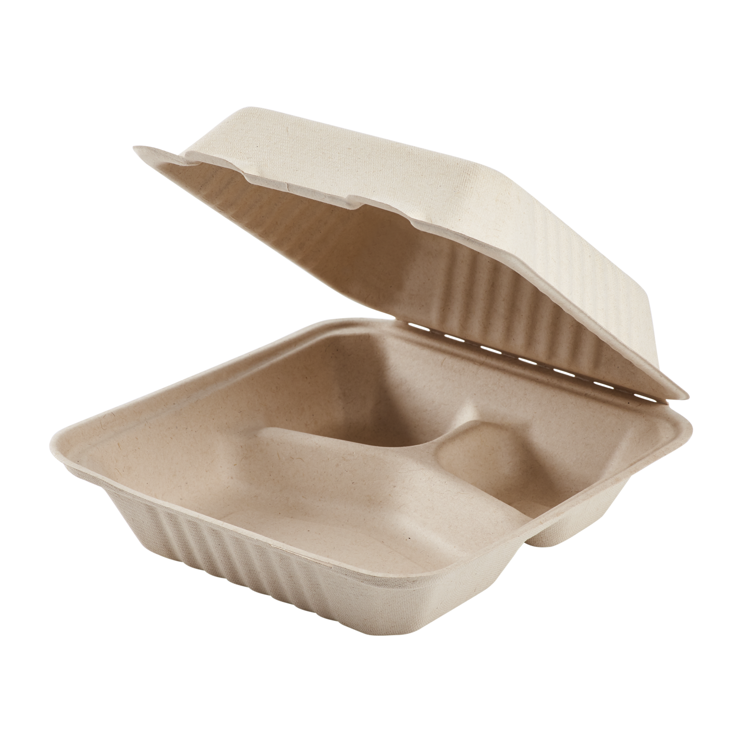 Large Biodegradable 3 Compartment Takeout Boxes - Karat Earth 8''x8'' Bagasse Hinged Containers - 200 ct-To-Go Packaging-Karat-Restaurant Supply Drop