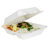 Large Compostable 3 Compartment Food Containers - Karat Earth 8''x8'' Bagasse Hinged Boxes - 200 ct-To-Go Packaging-Karat-Restaurant Supply Drop
