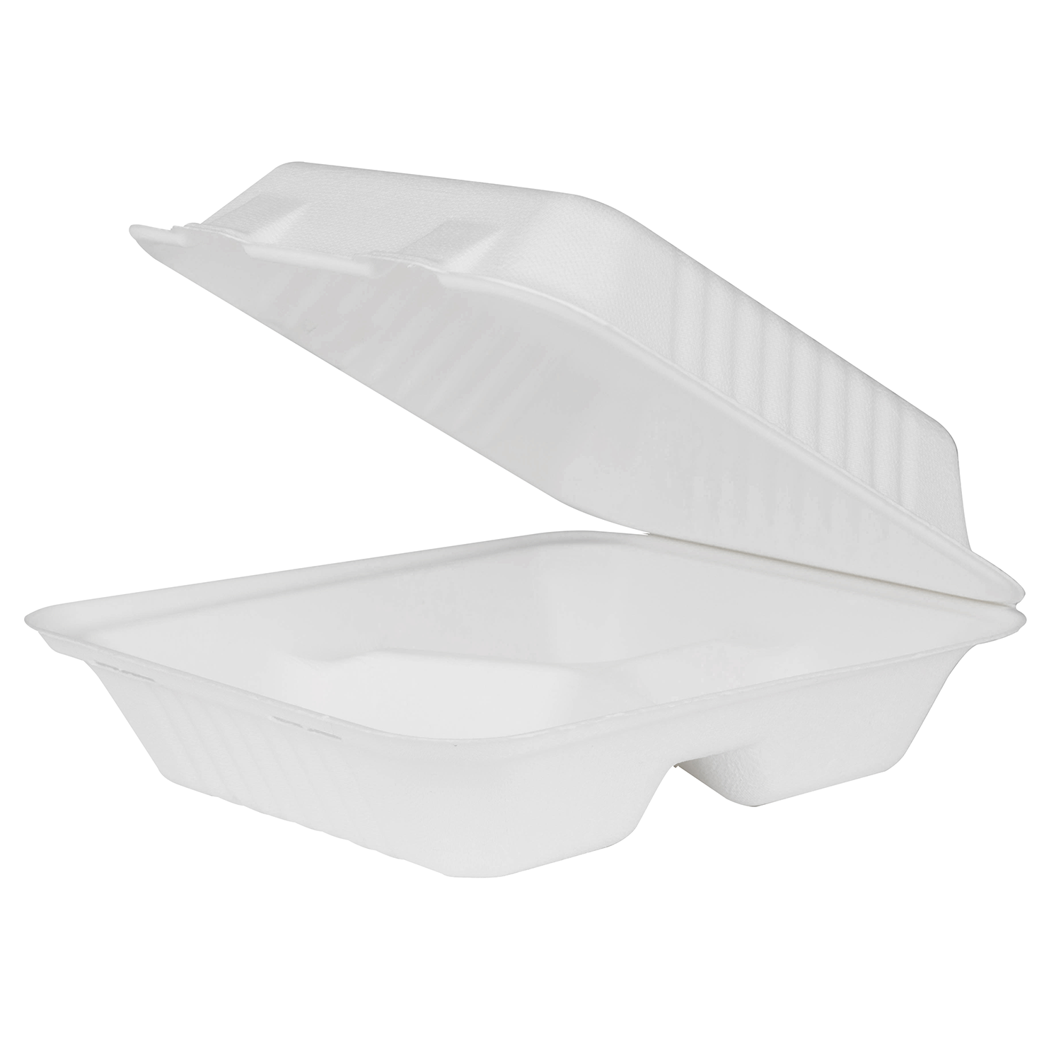 Large Compostable 3 Compartment Food Containers - Karat Earth 8''x8'' Bagasse Hinged Boxes - 200 ct-To-Go Packaging-Karat-Restaurant Supply Drop