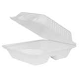 Large Compostable 3 Compartment Food Containers - Karat Earth 8''x8'' Bagasse Hinged Boxes - 200 ct-To-Go Packaging-Karat-Restaurant Supply Drop