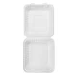 Large Compostable Food Containers - Karat Earth 8''x8'' Compostable Bagasse Hinged Containers - 200 ct-To-Go Packaging-Karat-Restaurant Supply Drop