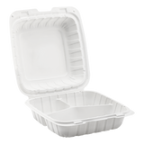 Large White 3 Compartment Food Containers - 8"x8" Mineral Filled Hinged Takeout Boxes - Karat Earth 200 ct-To-Go Packaging-Karat-Restaurant Supply Drop