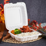 Large White 3 Compartment Food Containers - 8"x8" Mineral Filled Hinged Takeout Boxes - Karat Earth 200 ct-To-Go Packaging-Karat-Restaurant Supply Drop