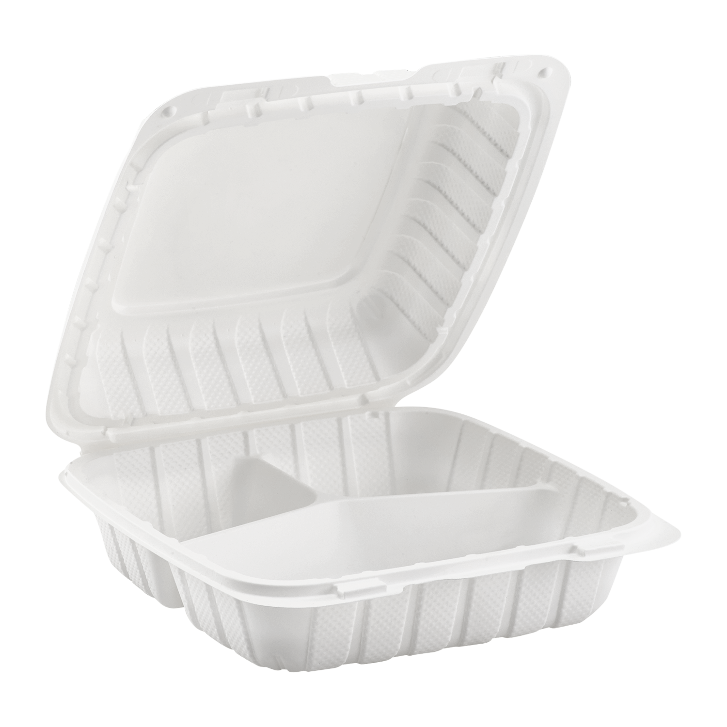 Large White 3 Compartment Food Containers - 8"x8" Mineral Filled Hinged Takeout Boxes - Karat Earth 200 ct-To-Go Packaging-Karat-Restaurant Supply Drop