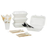 Medium Compostable Food Containers - Karat Earth 9''x6'' Bagasse Hinged Containers - 200 ct-To-Go Packaging-Karat-Restaurant Supply Drop