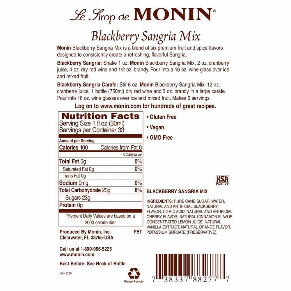 Monin Blackberry Sangria Mix Syrup Bottle - 1 Liter-Syrups-monin-Restaurant Supply Drop