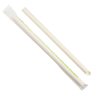 Paper Colossal Straws - Karat Earth 9" Colossal Paper Straw Wrapped Diagonal Cut - White - Paper Wrapped (1,600 ct)-Karat