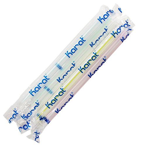 Plastic Straws 7.5'' Bubble Tea Straws (10mm) Poly Wrapped - Mixed Striped Colors - 2,000 count-Straws & Stirrers-Karat-Restaurant Supply Drop