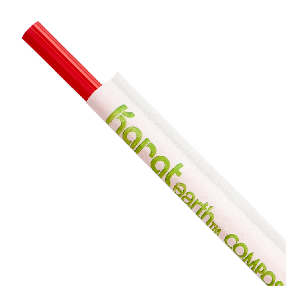 Red PLA Straws Earth 9.5" Jumbo PLA Straws (5mm) Wrapped in Paper - Red - 4,800 count-Karat