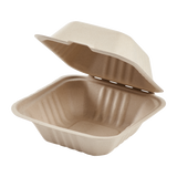 Small Biodegradable Takeout Boxes - Karat Earth 6''x6'' Compostable Bagasse Hinged Containers - 500 ct-To-Go Packaging-Karat-Restaurant Supply Drop