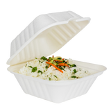 Small Compostable Food Containers - Karat Earth 6''x6'' Compostable Bagasse Hinged Containers - 500 ct-To-Go Packaging-Karat-Restaurant Supply Drop
