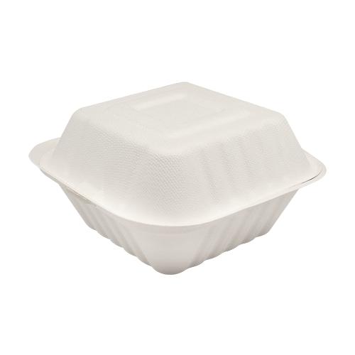 Small Compostable Food Containers - Karat Earth 6''x6'' Compostable Bagasse Hinged Containers - 500 ct-To-Go Packaging-Karat-Restaurant Supply Drop