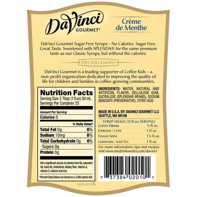 Sugar Free Creme de Menthe DaVinci Syrup Bottle - 750mL-Syrups-DaVinci Gourmet-Restaurant Supply Drop