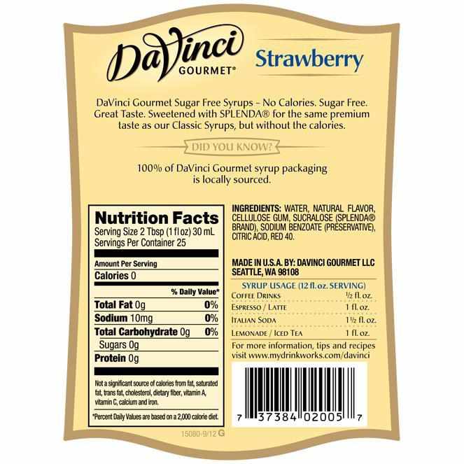 Sugar Free Strawberry DaVinci Syrup Bottle - 750mL-Syrups-DaVinci Gourmet-Restaurant Supply Drop
