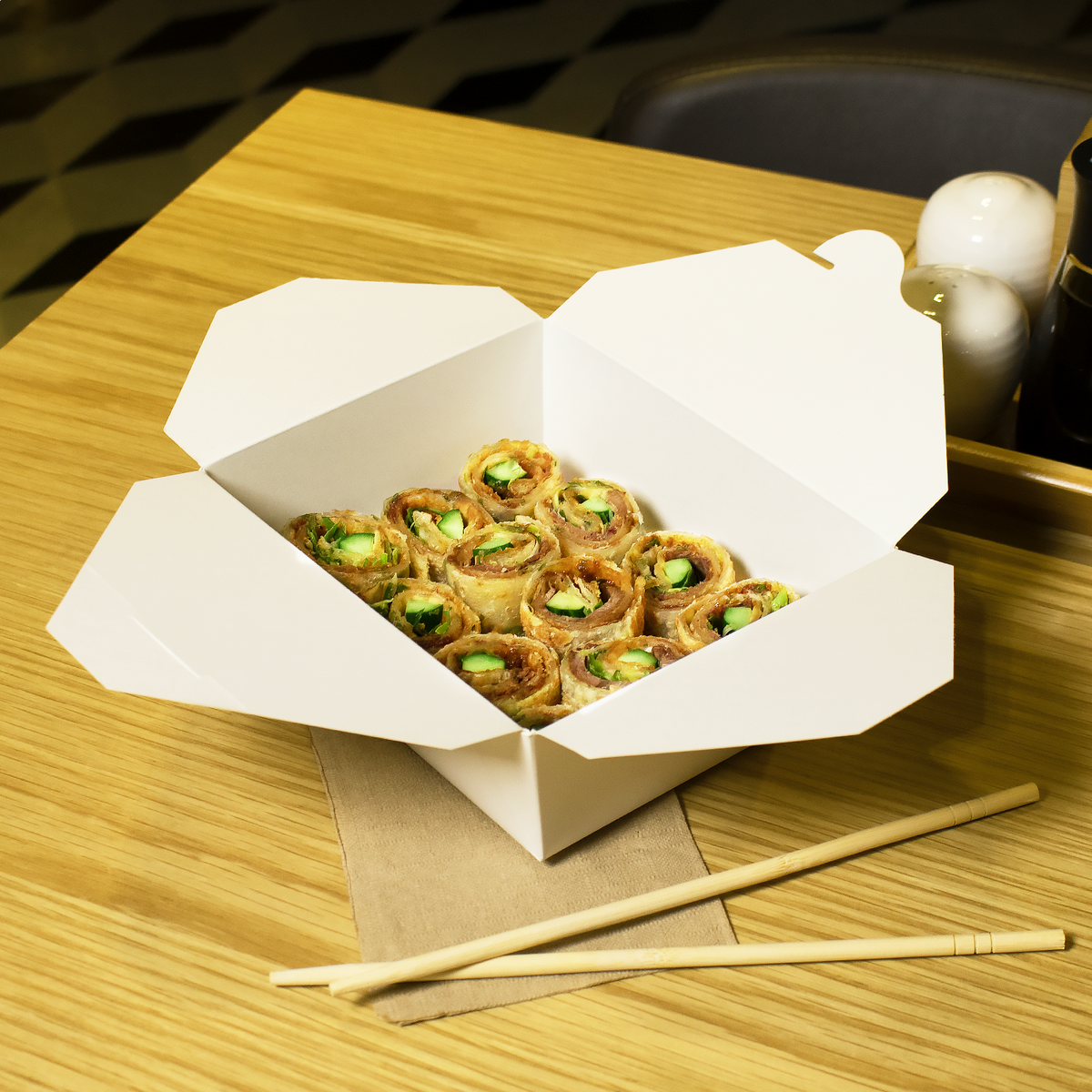 White Microwavable Folded Paper #8 Take-Out Container - Karat Fold-To-Go Box - 48oz - 5.9" X 4.6" X 2.4" - 300 Count-To-Go Packaging-Karat-Restaurant Supply Drop