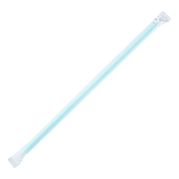 Aqua Plastic Straws - 9'' Giant Straws (8mm) Wrapped in paper - Aqua - 2,500 count-Karat