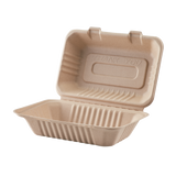 Medium Biodegradable Takeout Boxes - Karat Earth 9''x6'' Bagasse Hinged Containers - 200 ct-Karat