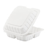 Large White 3 Compartment Food Containers - 8"x8" Mineral Filled Hinged Takeout Boxes - Karat Earth 200 ct-Karat