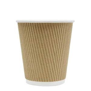 Disposable Coffee Cups - 10oz Ripple Paper Hot Cups - Kraft (90mm) - 500 ct-Karat