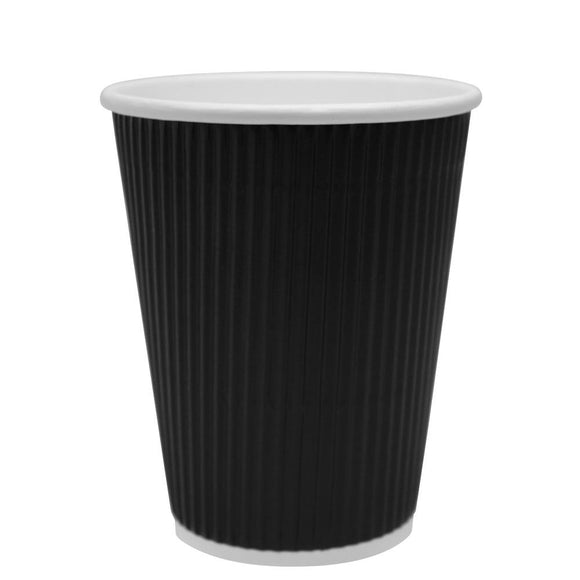 Disposable Coffee Cups - 12oz Ripple Paper Hot Cups - Black (90mm) - 500 ct-Karat