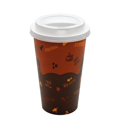 Paper Coffee Cups with Lids - 16 oz White with Black Sipper Dome Lids (90mm)
