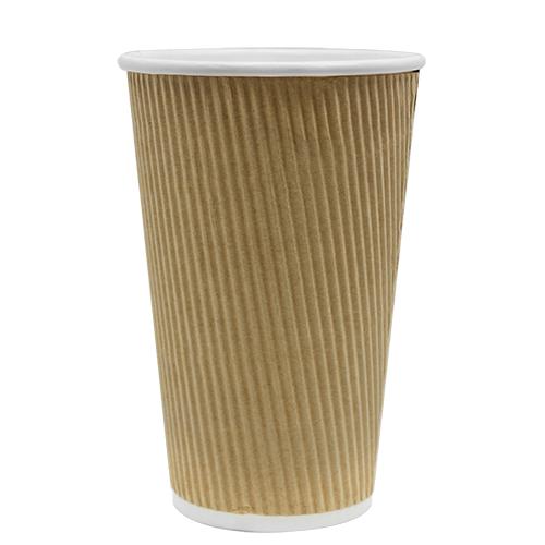 Disposable Coffee Cups - 16oz Ripple Paper Hot Cups - Kraft (90mm) - 500 ct-Karat