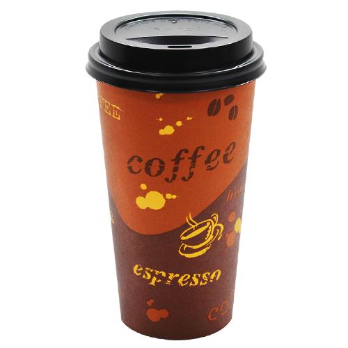 Disposable Coffee Cups - 20oz Generic Paper Hot Cups and Black Sipper Dome Lids (90mm)-Karat
