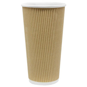 Disposable Coffee Cups - 20oz Ripple Paper Hot Cups - Kraft (90mm) - 500 ct-Karat