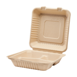 Extra Large Biodegradable 3 Compartment Takeout Box - Karat Earth 9x9 Bagasse Compostable Container- 200 ct-Karat
