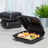 8''x8'' Black Hinged Containers - Large Black Clamshell Takeout Boxes - Karat PP Plastic - 250 count-Karat