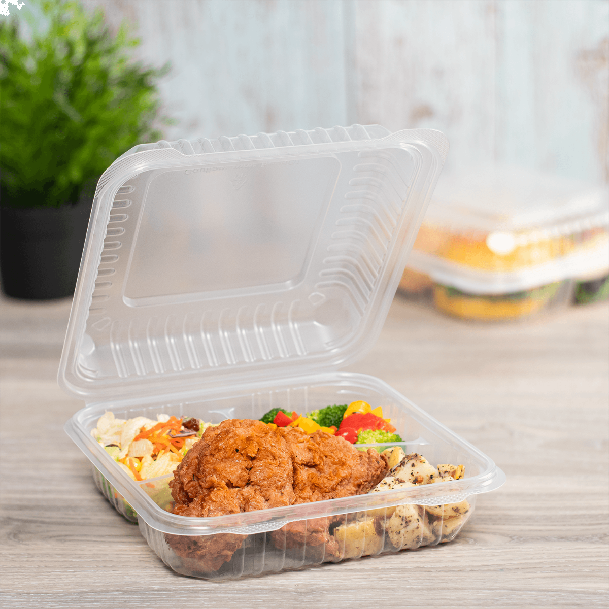 OctaView® Supreme 6 Black Plastic Hinged To-Go Containers