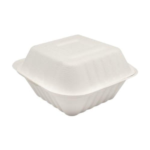 Small Compostable Food Containers - Karat Earth 6''x6'' Compostable Bagasse Hinged Containers - 500 ct-Karat