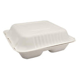 Large Compostable 3 Compartment Food Containers - Karat Earth 8''x8'' Bagasse Hinged Boxes - 200 ct-Karat