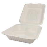 Large Compostable 3 Compartment Food Containers - Karat Earth 8''x8'' Bagasse Hinged Boxes - 200 ct-Karat
