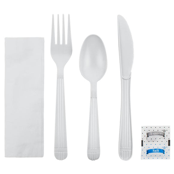 Karat PP Heavy Weight Cutlery Kits with Salt and Pepper - White - 250 ct-Karat